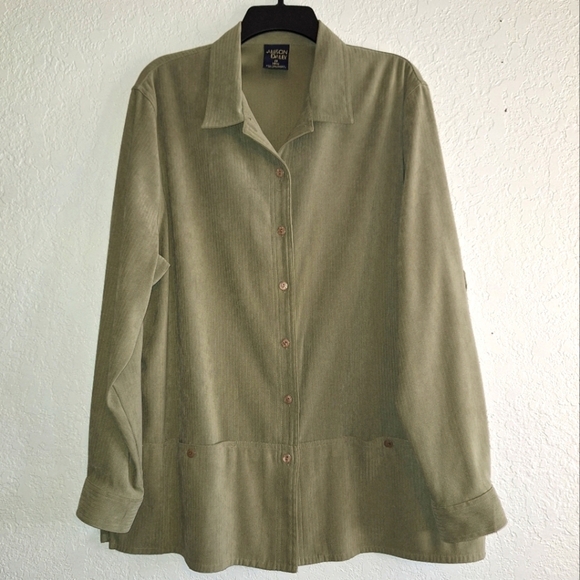 Women's Allison Daley Button Up Green Sueded Long Sleeve Tunic Top  Sz 18W - Picture 1 of 10